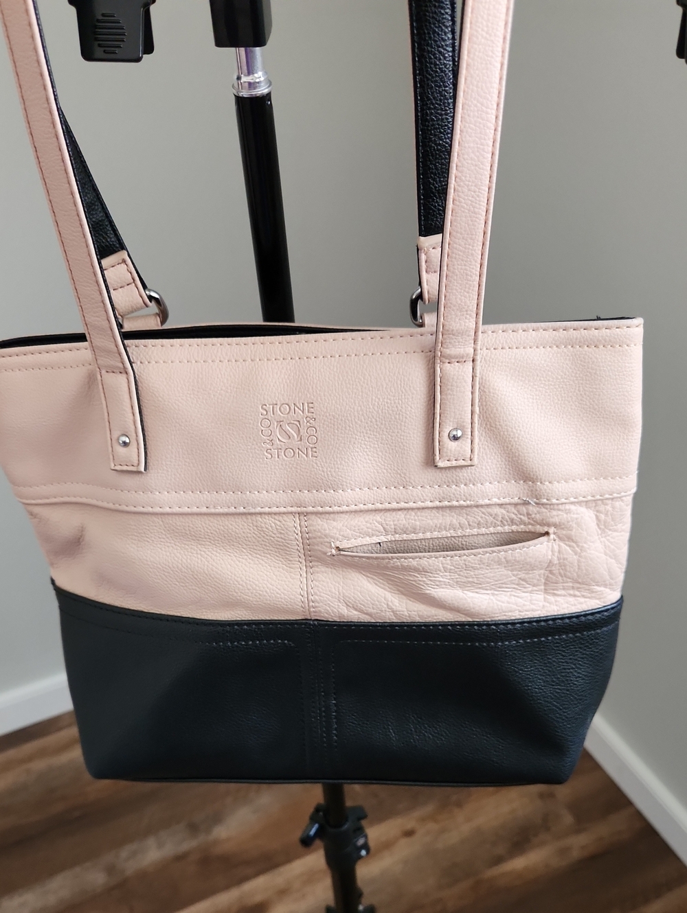 Stone & Co. Blush Pink and Black Leather Shoulder Tote